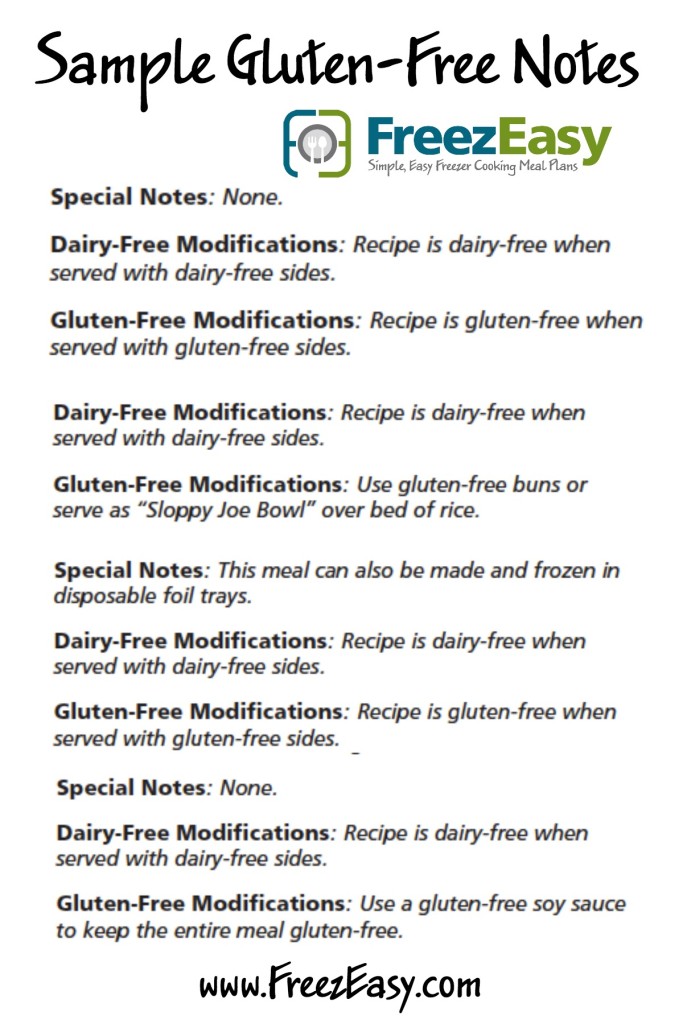 Gluten Free Notes for FreezEasy Meal Plans